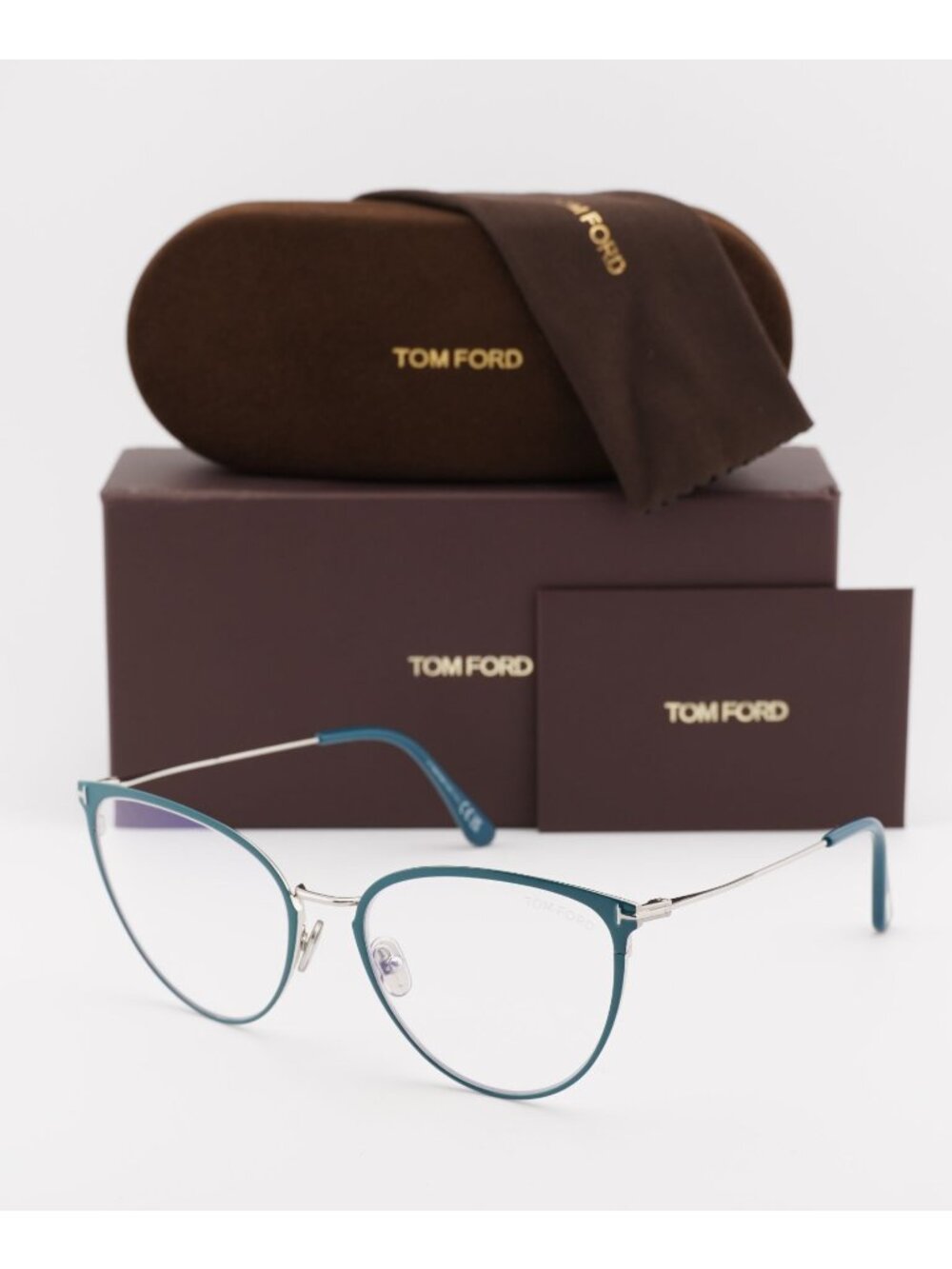 Tom Ford FT5840-B 087 Cat Eye Eyeglasses 56mm - Turquoise / Blue Light Block